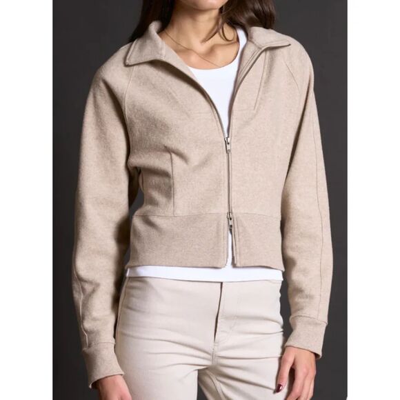 Rowan Presley Felted Raglan Zip Up Size Large Oatmeal Tan Ski loungwear active - Picture 1 of 5